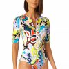 Women Anne Cole | Women'S Half Zip Front Rash Guard One Piece Swimsuit