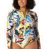 Women Anne Cole | Women'S Long Sleeve Front Zip Rash Guard Swimsuit