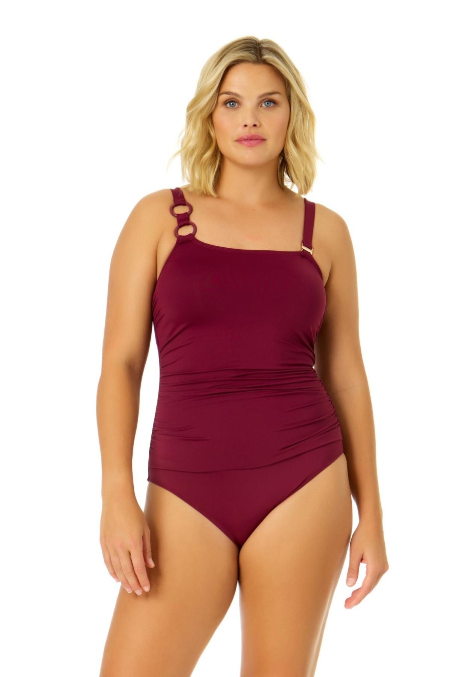 Women Anne Cole | Women'S Live In Color Ring Strap Asymmetric One Piece Swimsuit