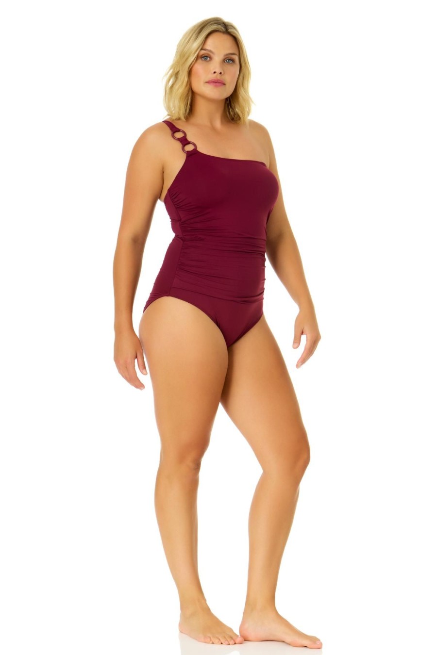 Women Anne Cole | Women'S Live In Color Ring Strap Asymmetric One Piece Swimsuit