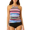 Women Anne Cole | Women'S Easy Breezy Stripe High Neck Tankini Top