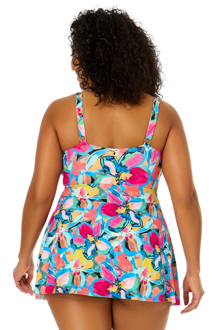 Women Anne Cole | Women'S Plus Size Amalfi Floral Swim Dress With Skirted Bottom