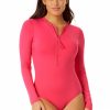 Women Anne Cole | Women'S Long Sleeve Front Zip Rash Guard Swimsuit