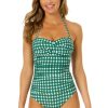 Women Anne Cole | Women'S Green Gingham Twist Front Shirred One Piece Swimsuit