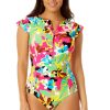 Women Anne Cole | Women'S Flutter Sleeve Zip Up Rash Guard One Piece Swimsuit